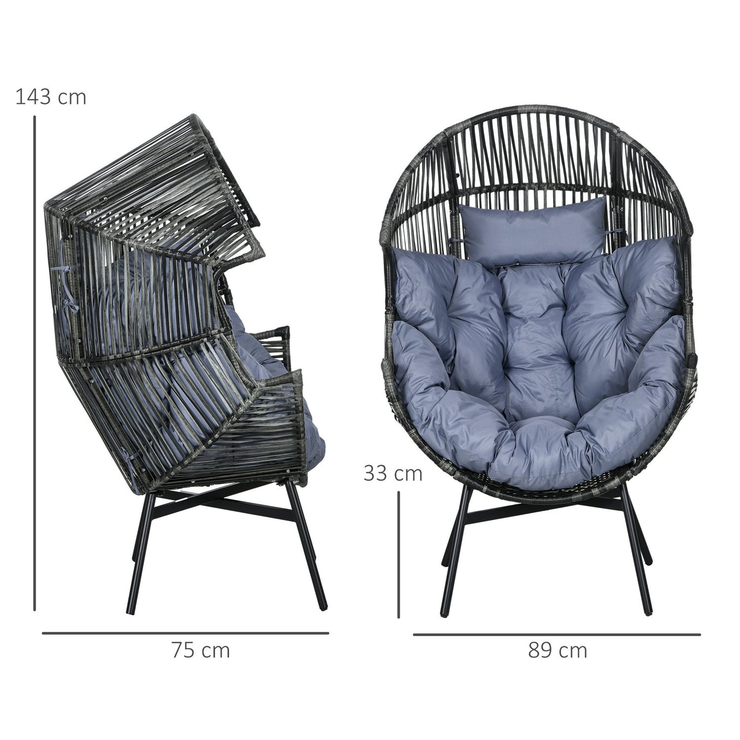 Gray Rattan Egg Chair with Cushion, 120 kg Capacity