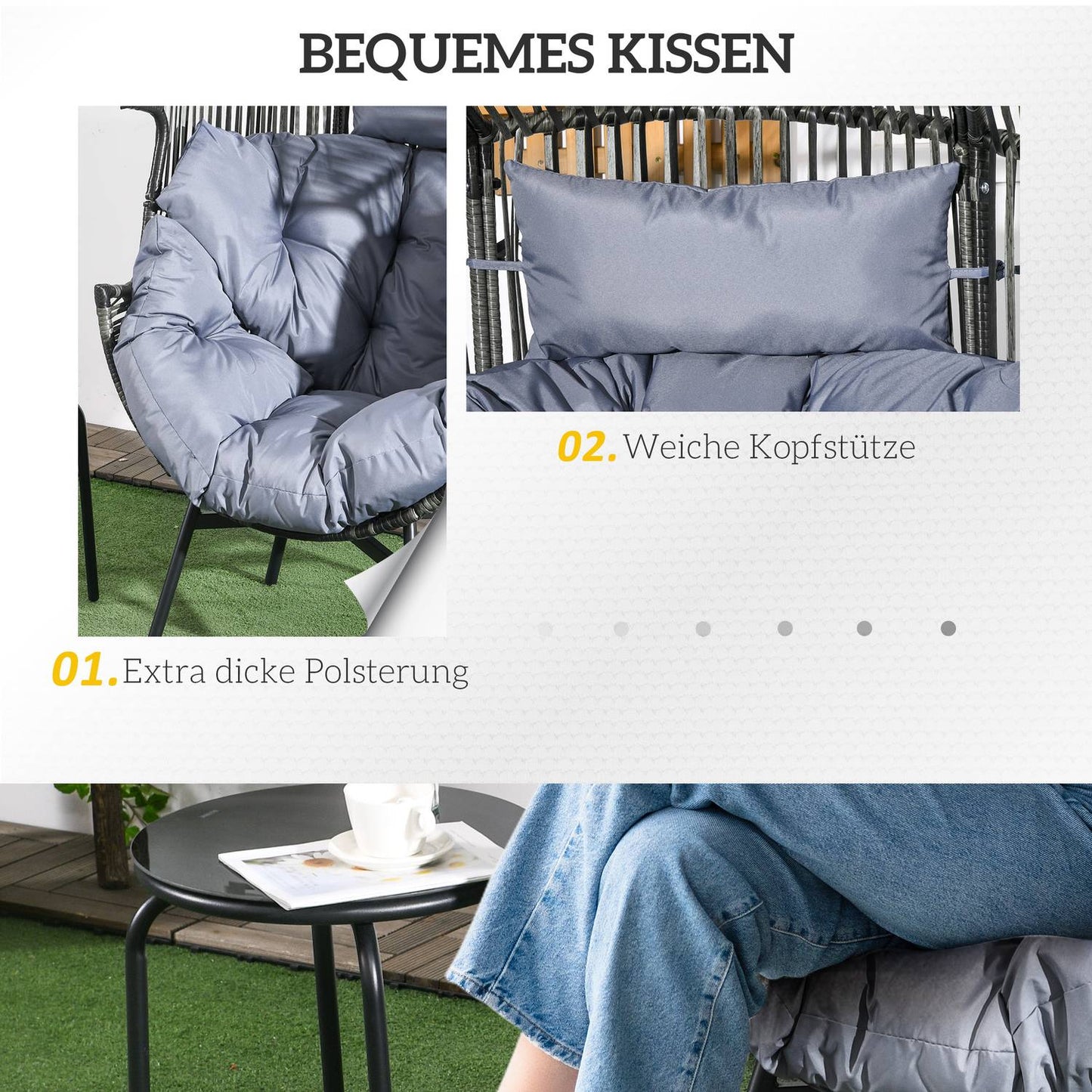 Gray Rattan Egg Chair with Cushion, 120 kg Capacity