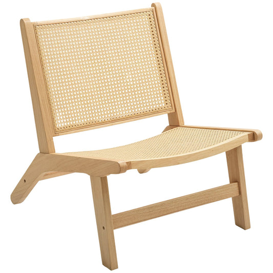 Rattan chair, reading chair, wooden frame, wide seat, 64 x 70 x 74 cm, natural wood