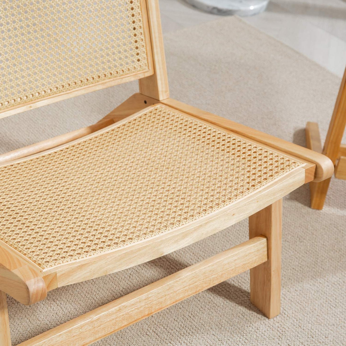 Rattan chair, reading chair, wooden frame, wide seat, 64 x 70 x 74 cm, natural wood