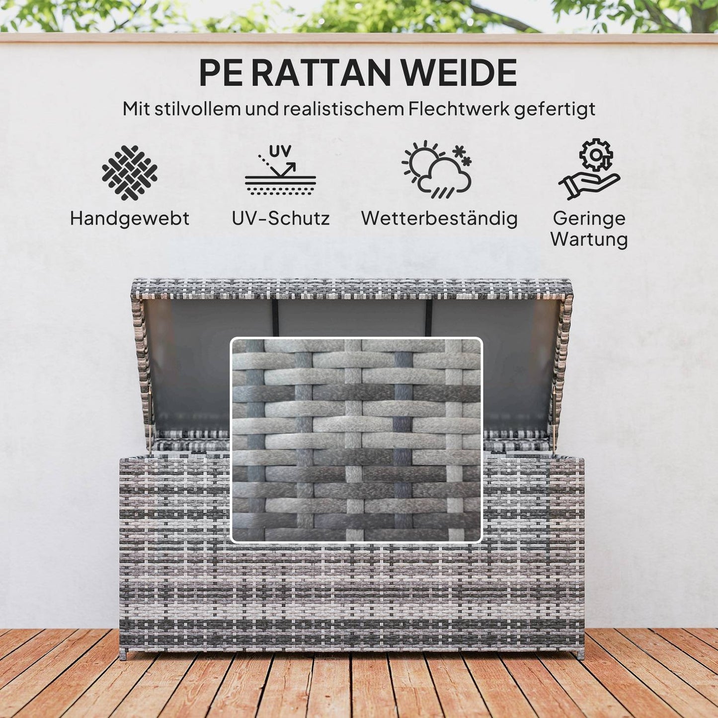 Rattan Storage Box, 380L, Weatherproof, Dark Grey
