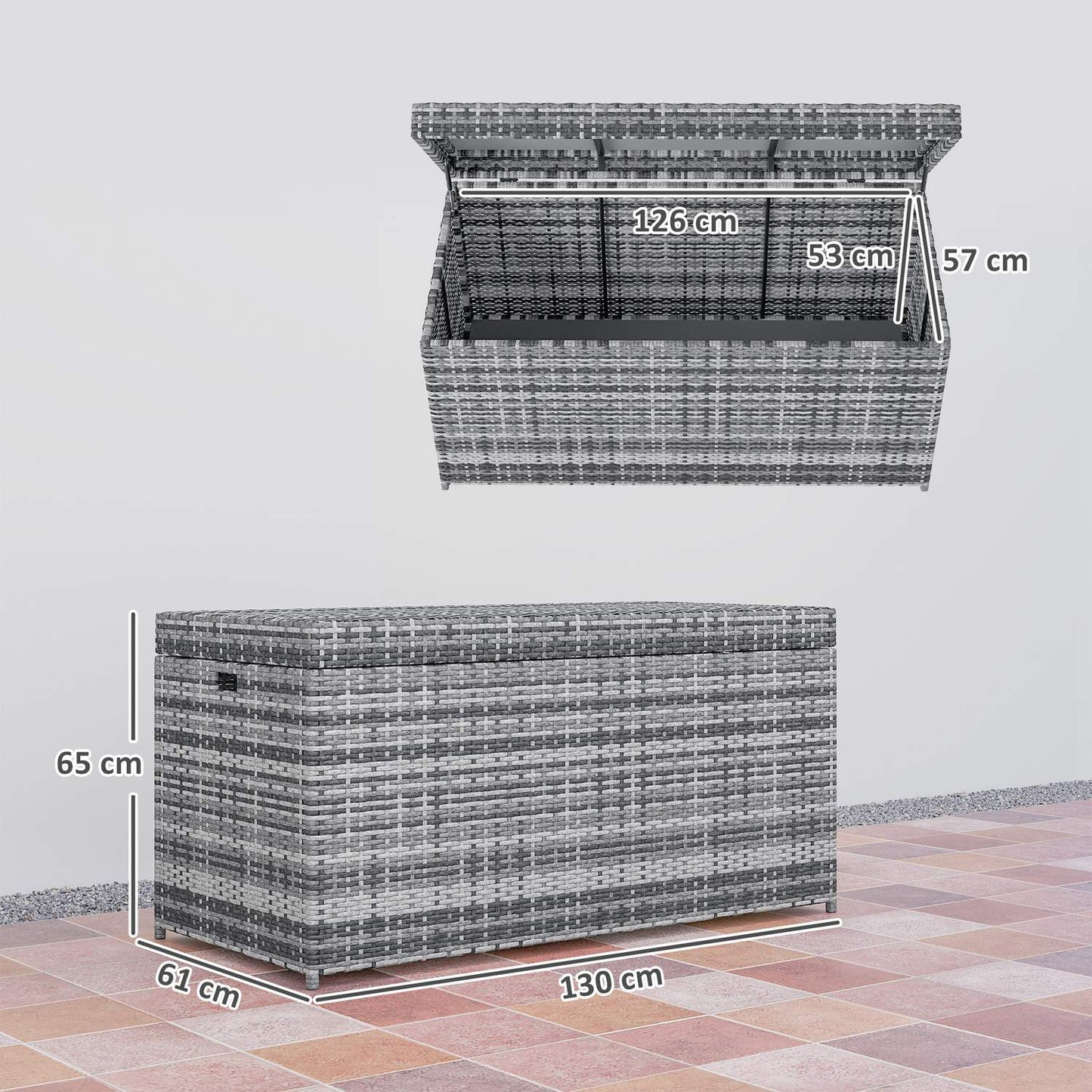 Rattan Storage Box, 380L, Weatherproof, Dark Grey