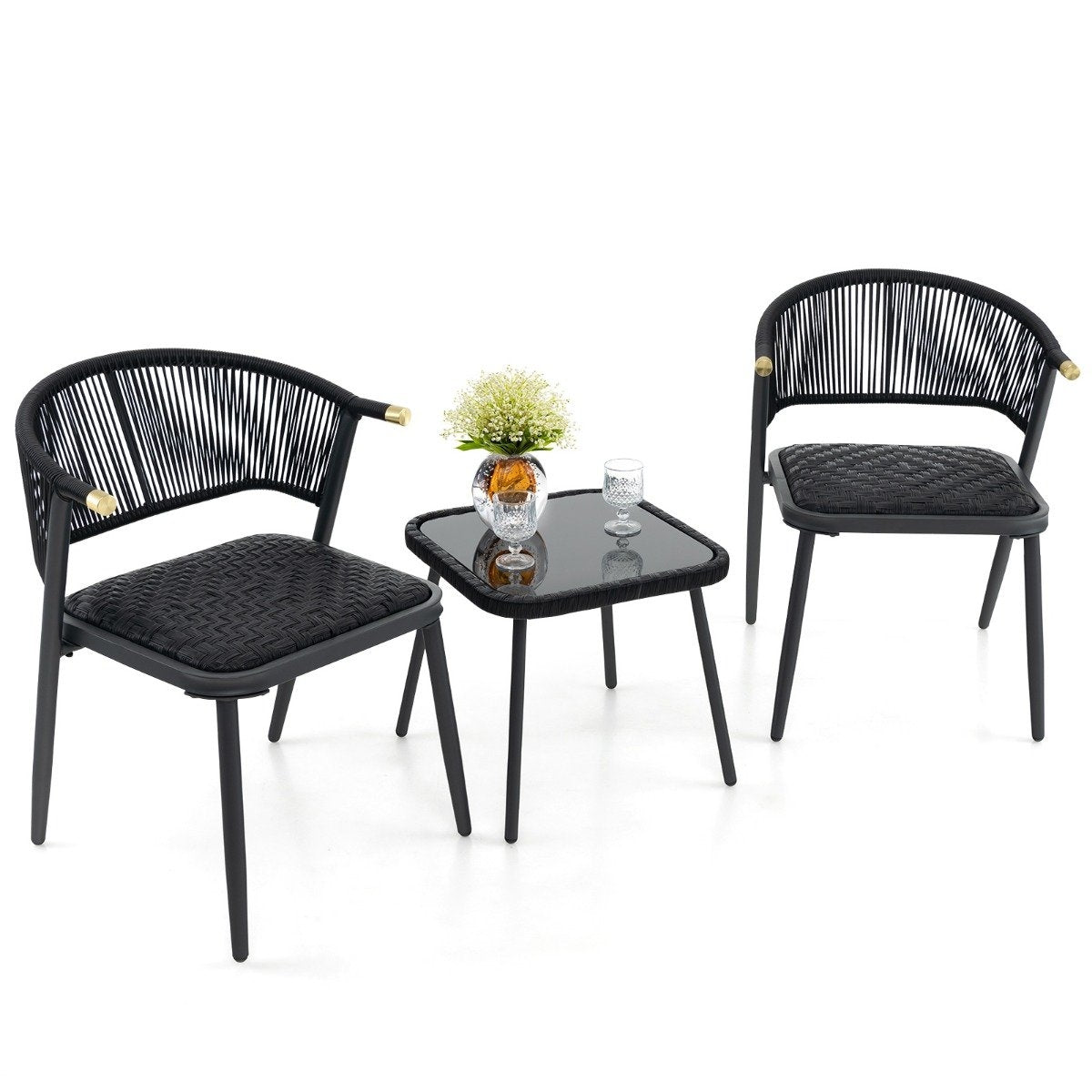 Rattan garden furniture set balcony set with 2 chairs and table balcony furniture mixed brown