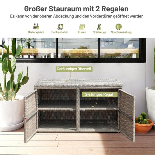 Rattan patio box with 335 L capacity 115 x 60 x 65 cm Gray
