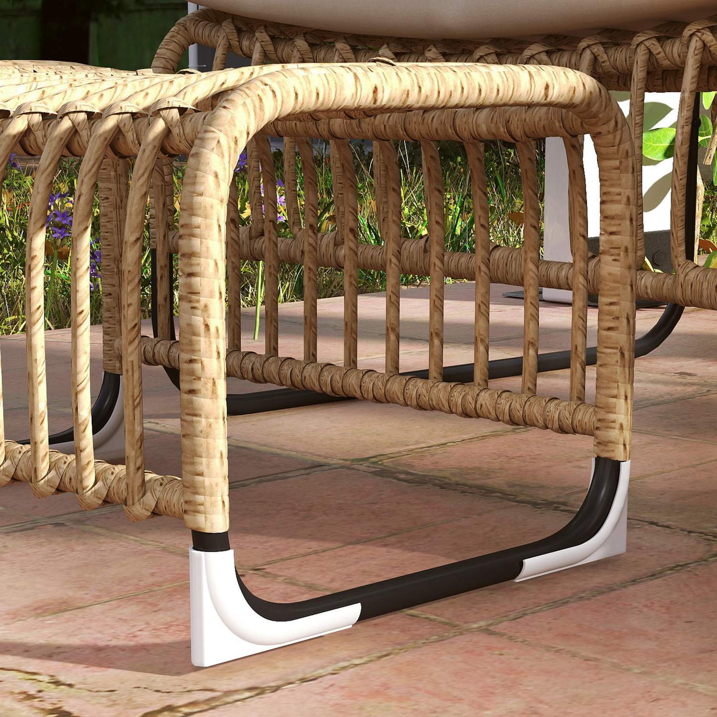 Rattan outdoor chair with footstool - UV resistant and cushioned