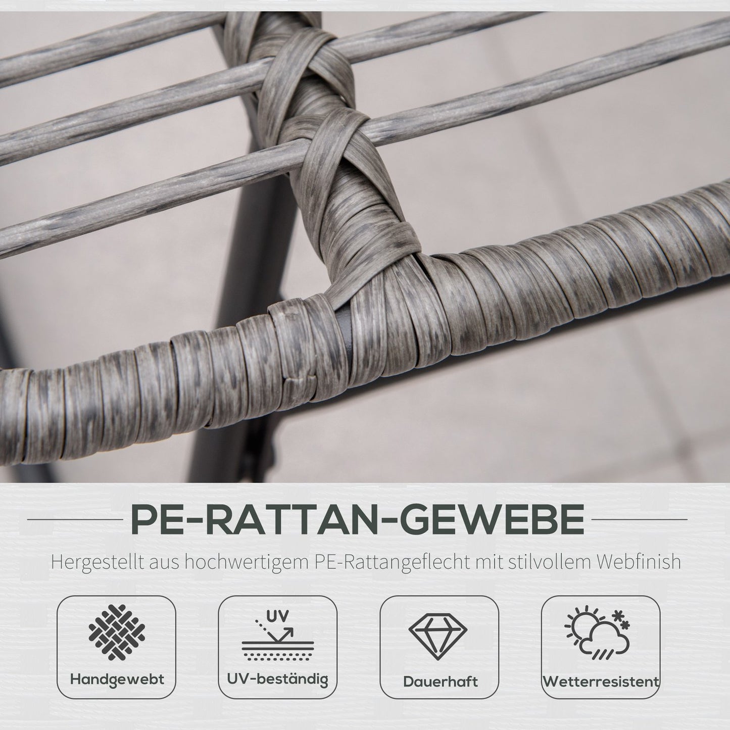 Outdoor rattan relaxation chair with footstool and gray cushions