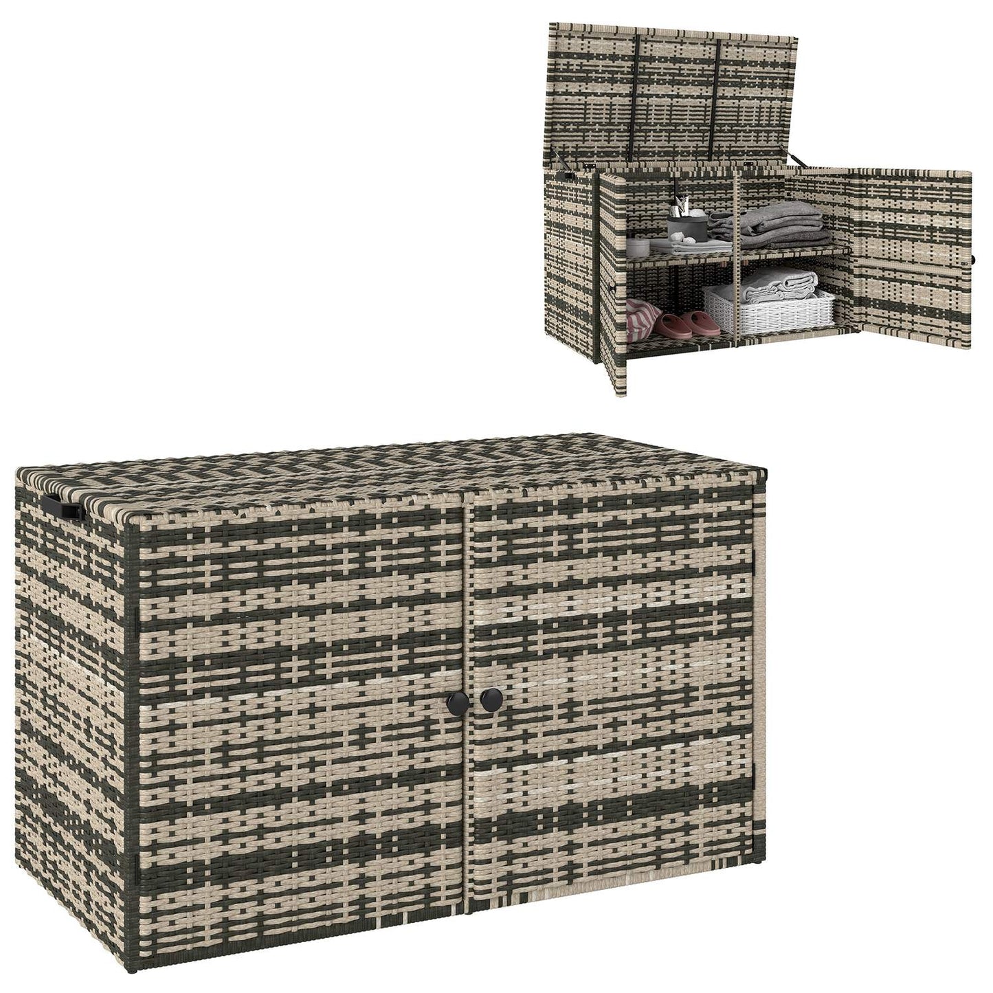 Rattan Storage Box 350L - Weather Resistant, UV Resistant, Mixed Grey