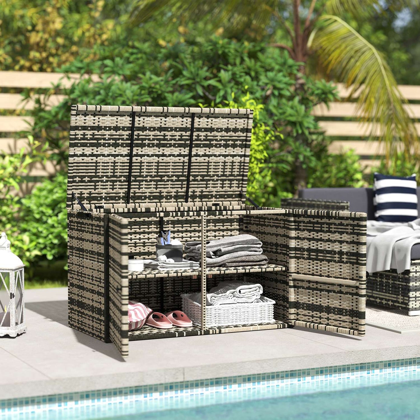 Rattan Storage Box 350L - Weather Resistant, UV Resistant, Mixed Grey