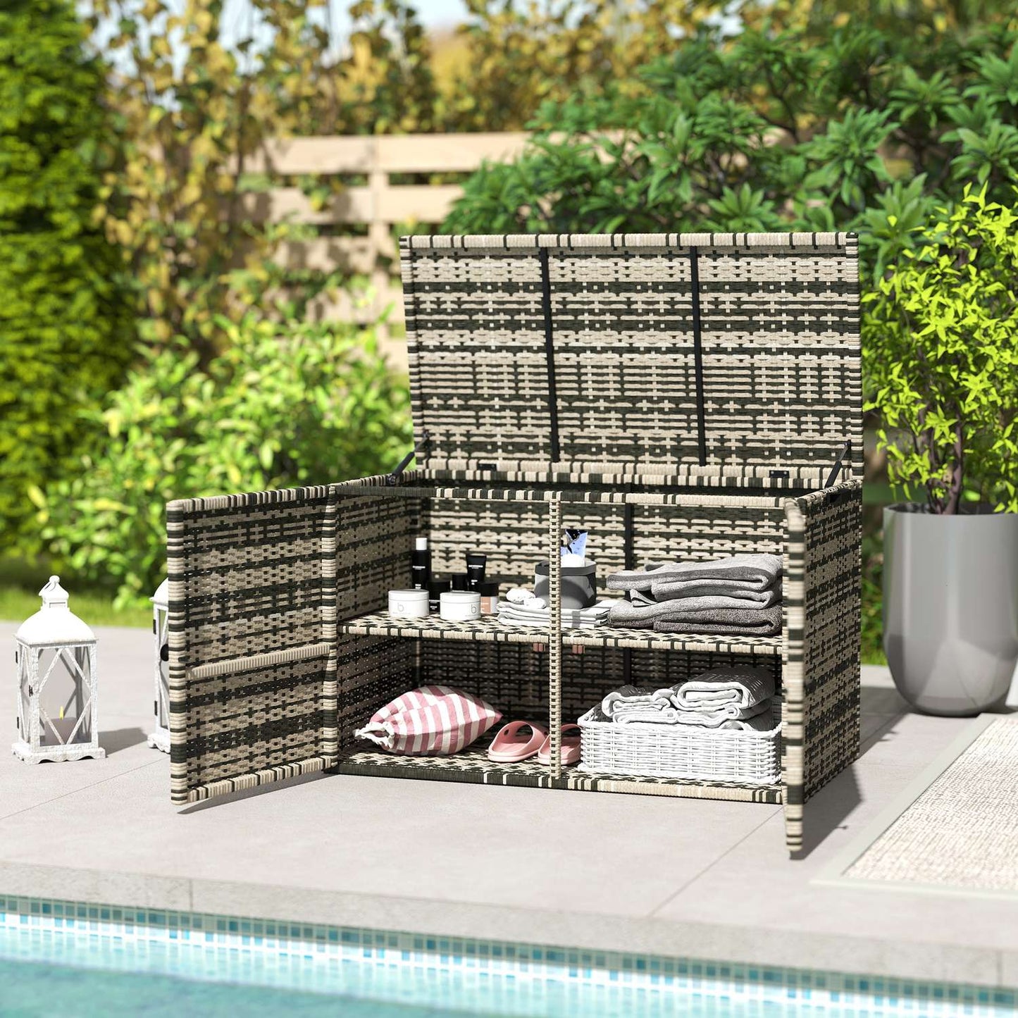 Rattan Storage Box 350L - Weather Resistant, UV Resistant, Mixed Grey