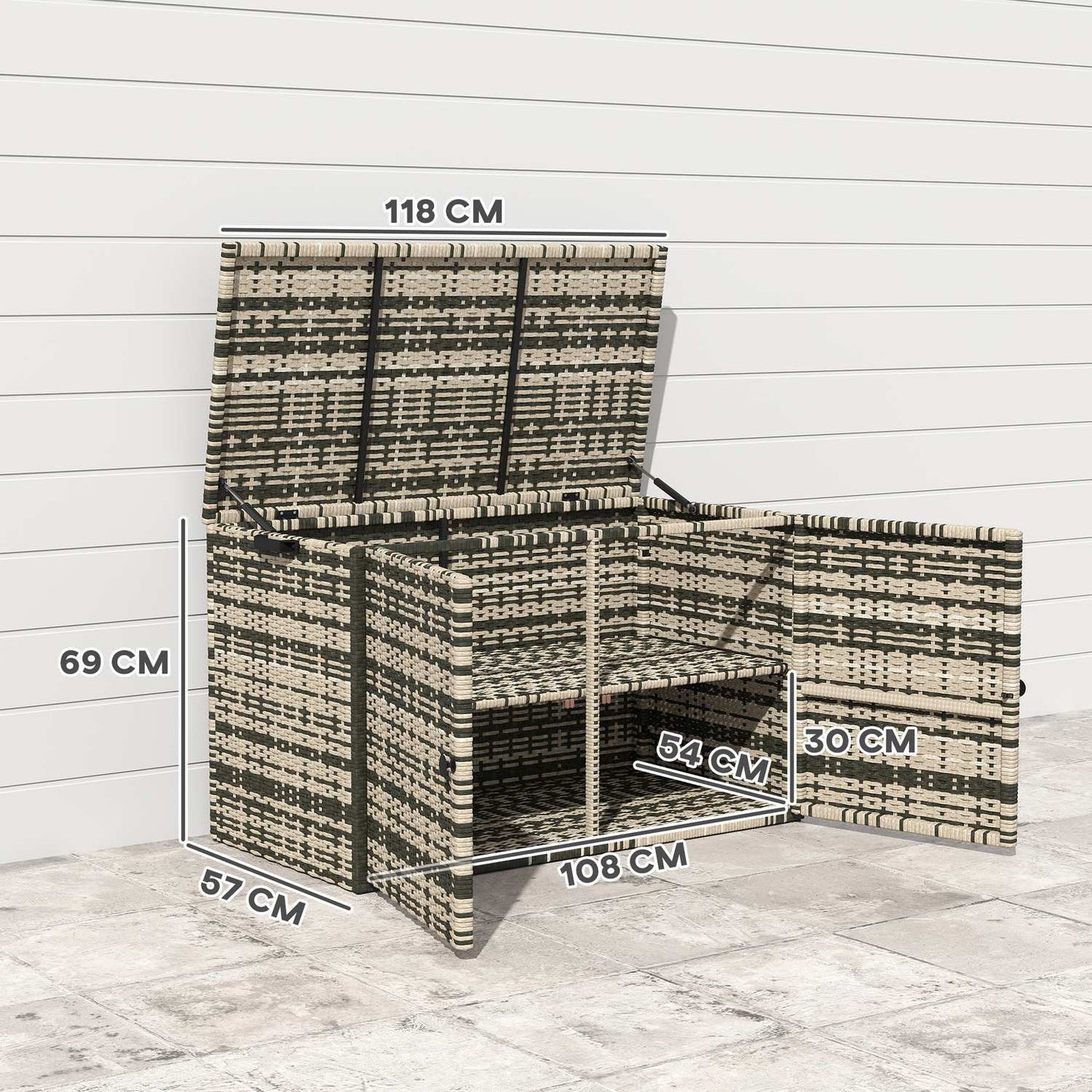 Rattan Storage Box 350L - Weather Resistant, UV Resistant, Mixed Grey