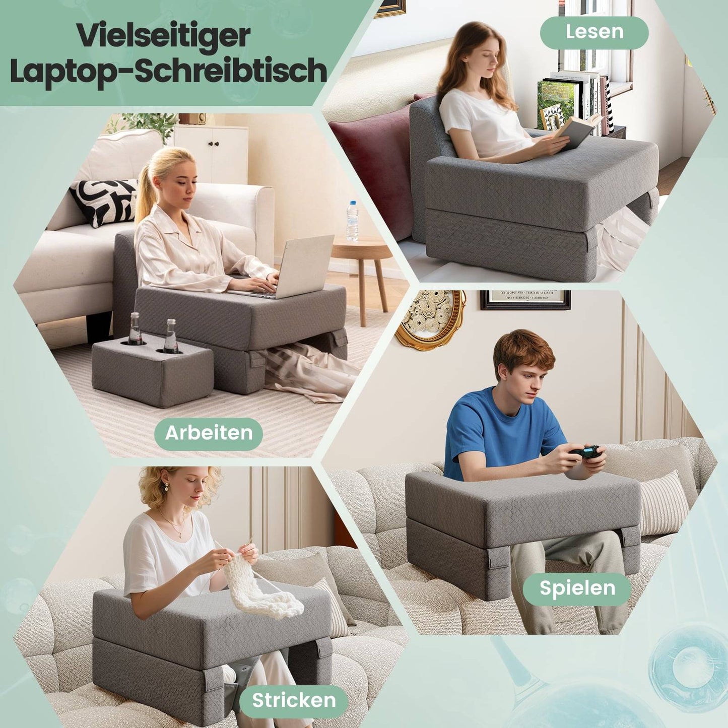Reading Pillow with Cup Holder – Ergonomic Backrest, Gray