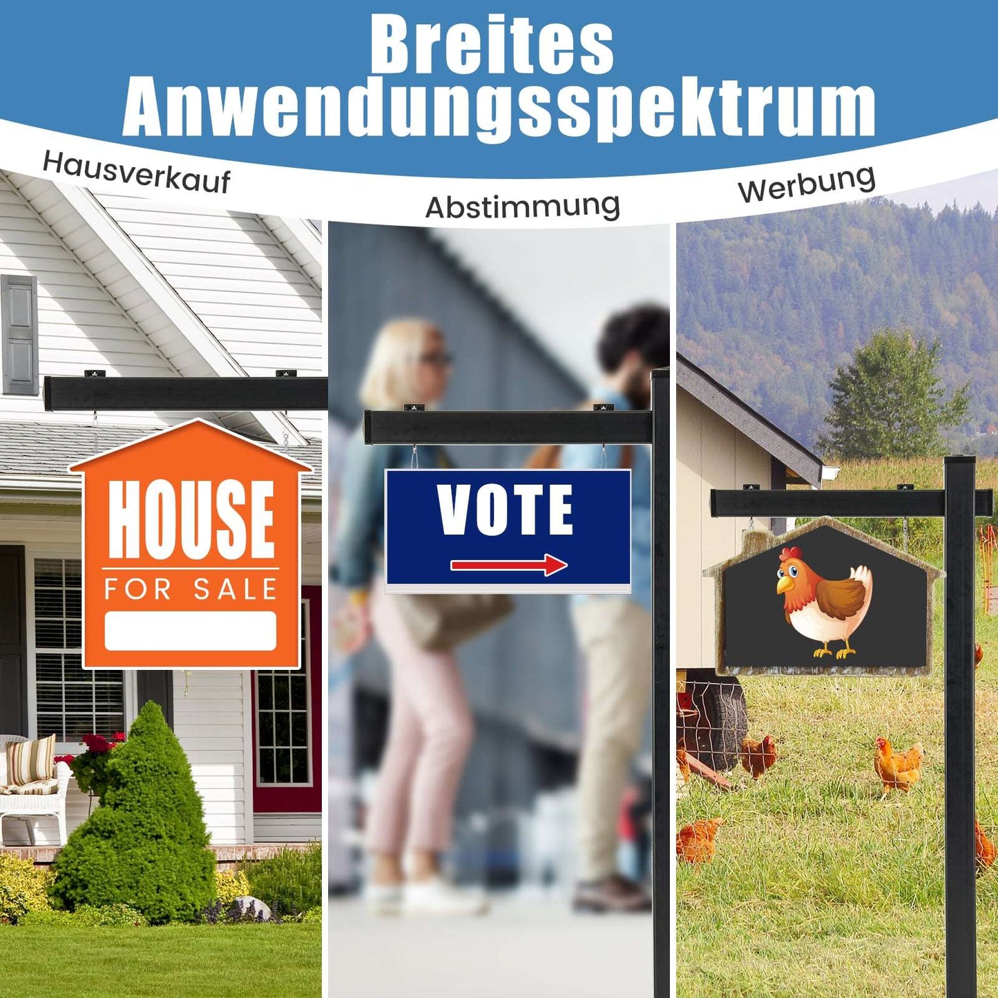 Real Estate Sign Stand, 180 cm UPVC, No Digging Required