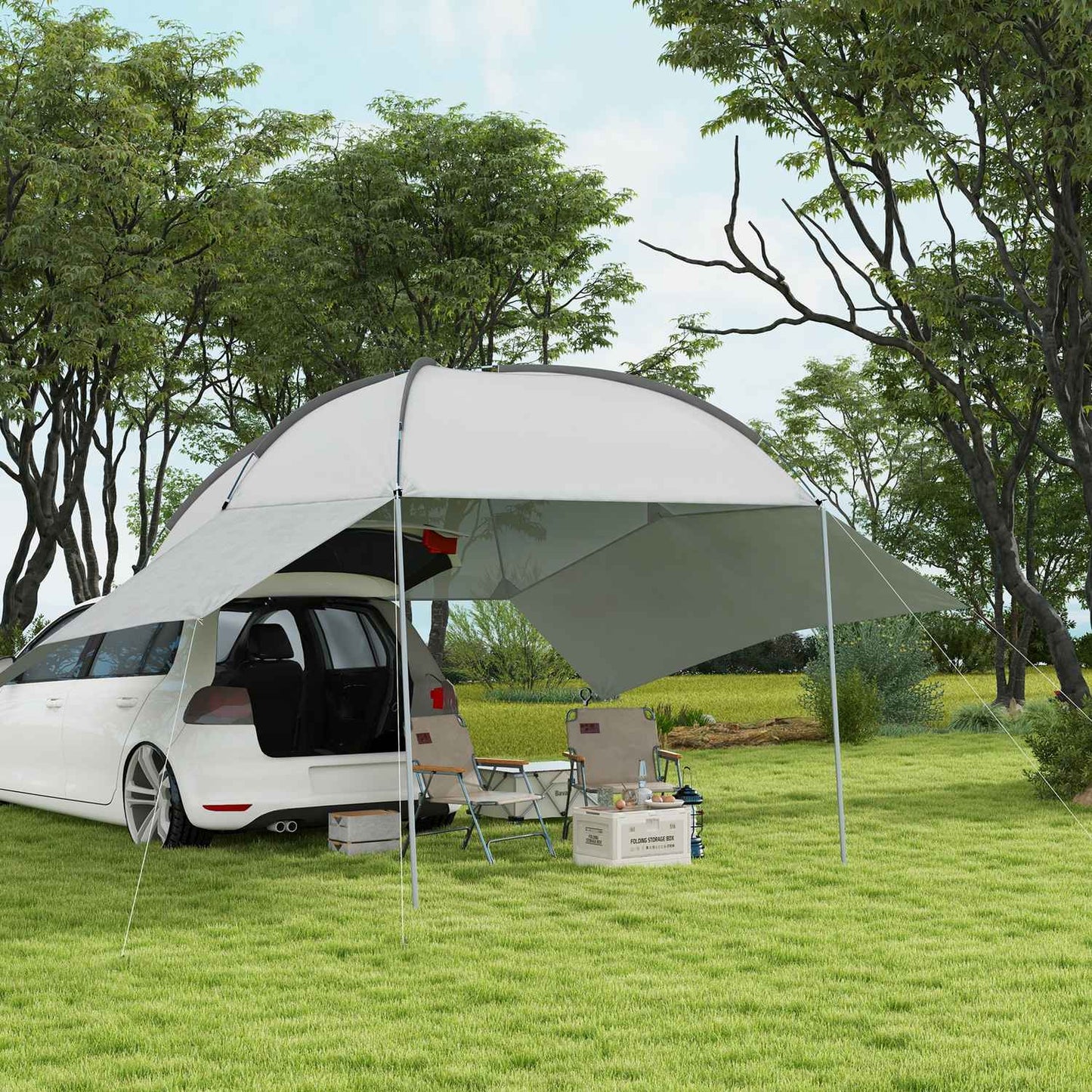 Portable Car Rear Tent - Waterproof With Steel Frame, Sun Shade, 3x2.6x2.3-2.6M