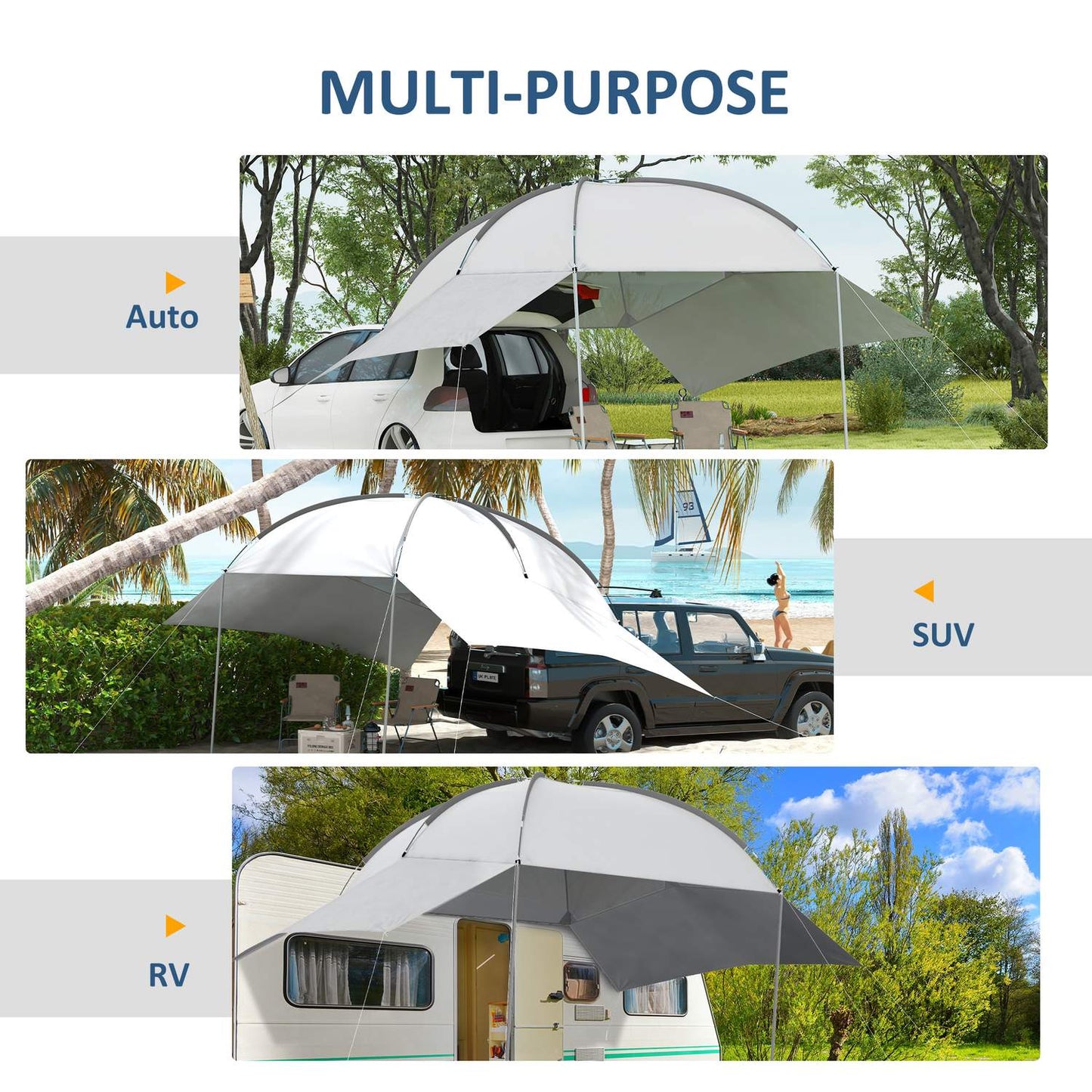 Portable Car Rear Tent - Waterproof With Steel Frame, Sun Shade, 3x2.6x2.3-2.6M