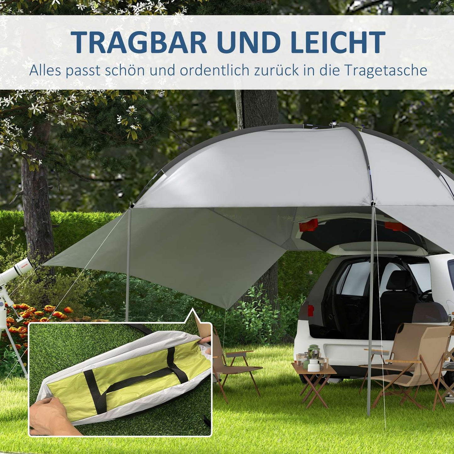 Portable Car Rear Tent - Waterproof With Steel Frame, Sun Shade, 3x2.6x2.3-2.6M