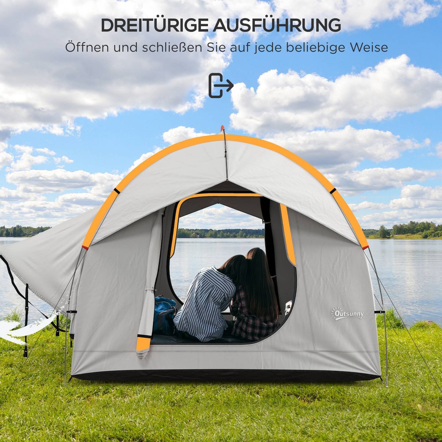 Dome tent for 6 people tailgate, 3 doors and windows, polyester