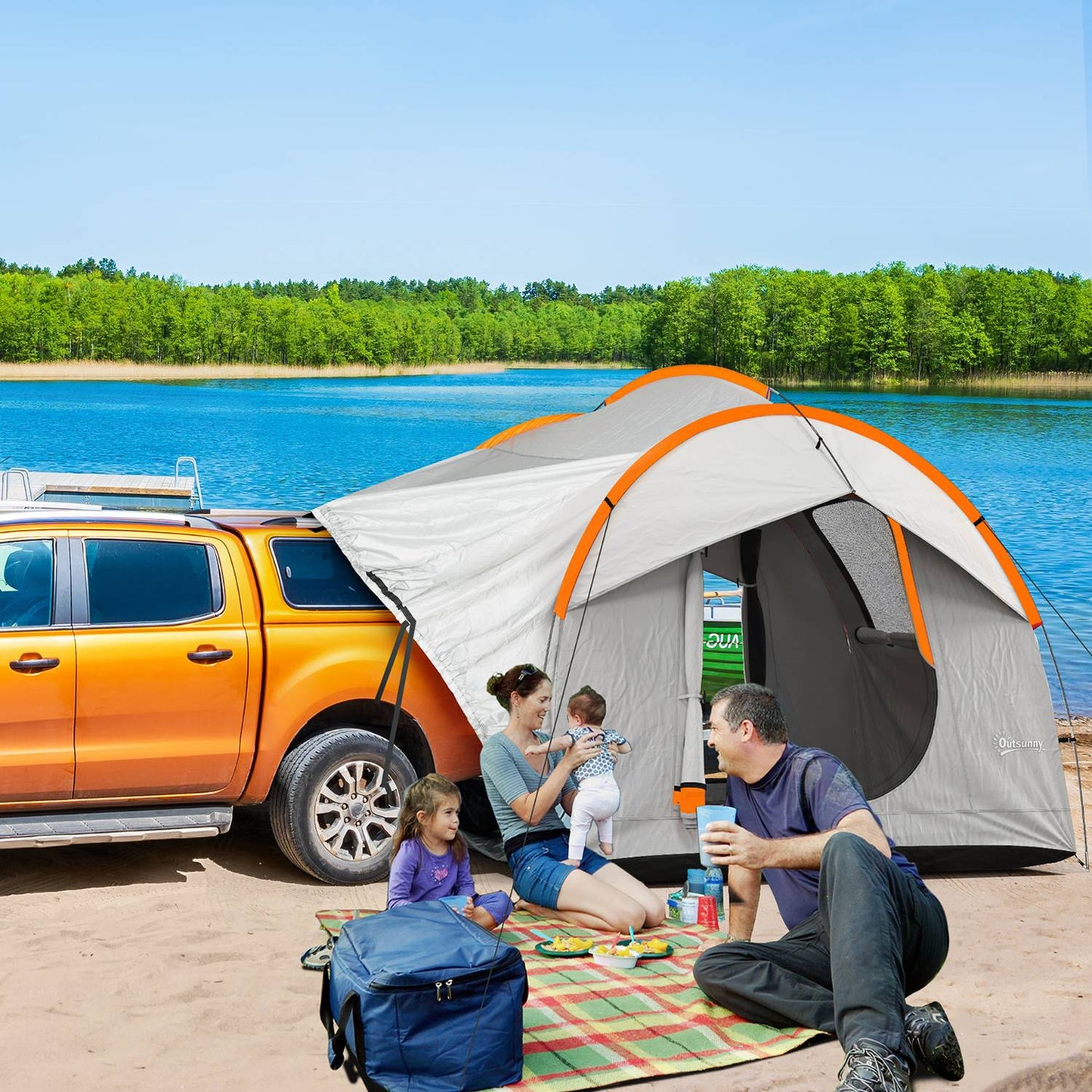Dome tent for 6 people tailgate, 3 doors and windows, polyester