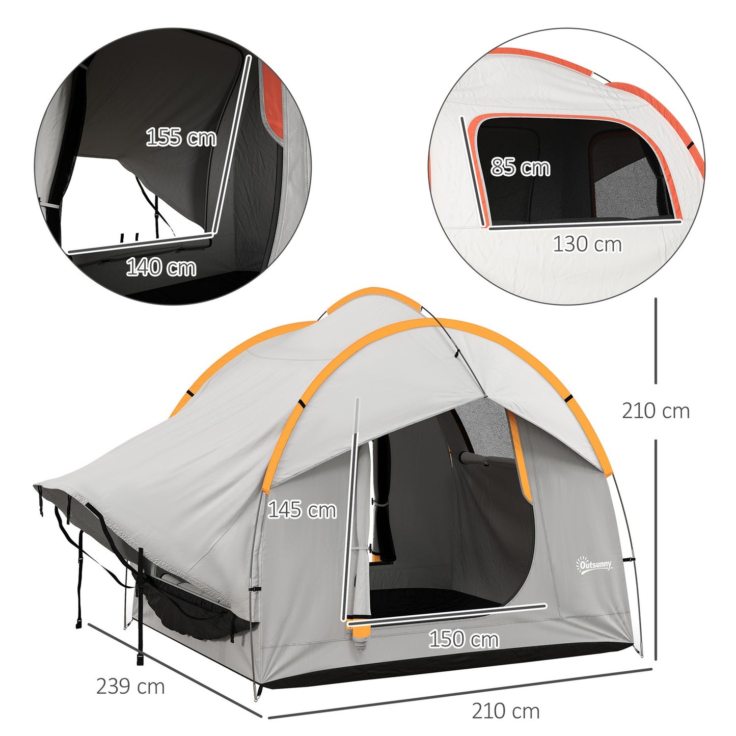 Dome tent for 6 people tailgate, 3 doors and windows, polyester