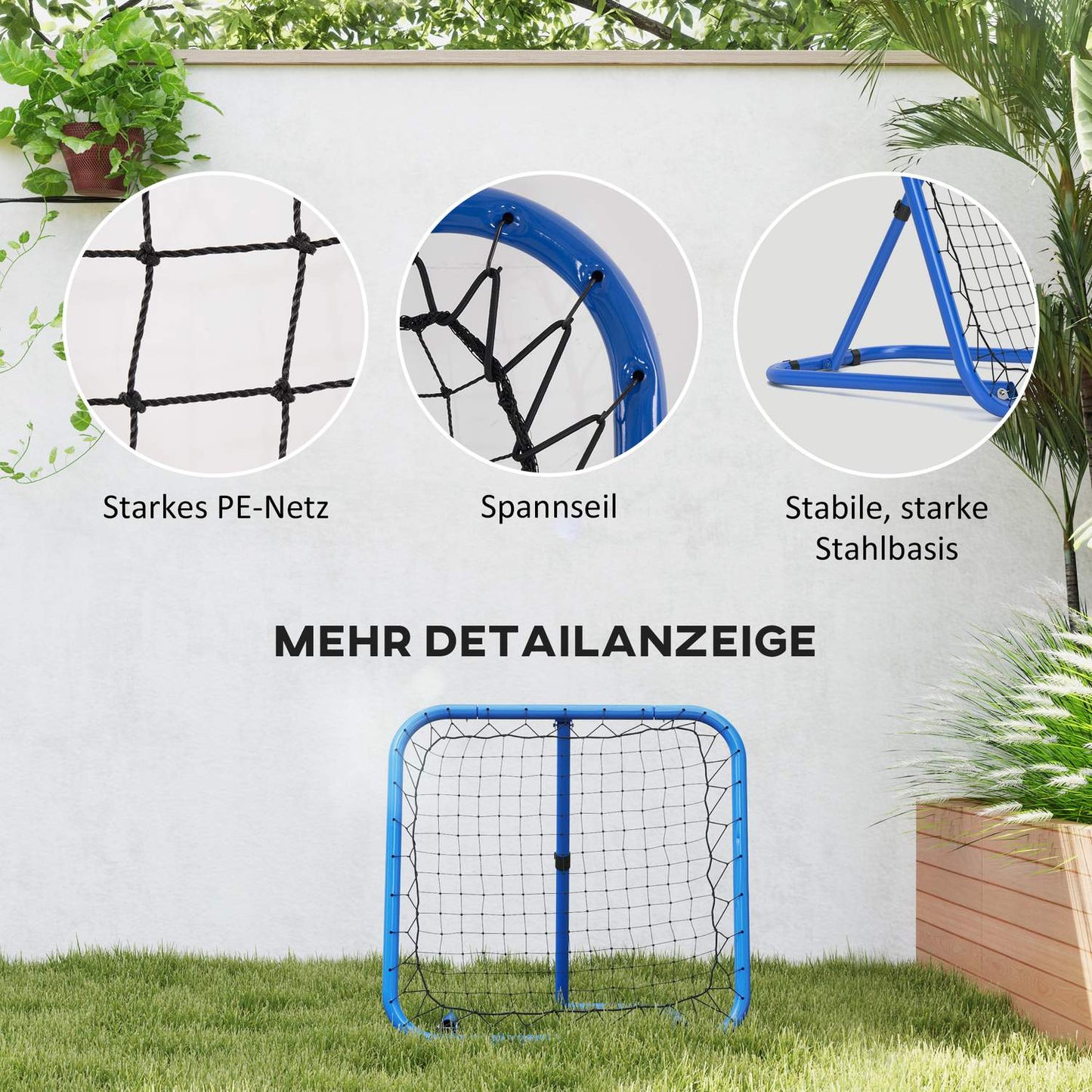 Adjustable football rebounder in metal 63 x 63 cm, blue