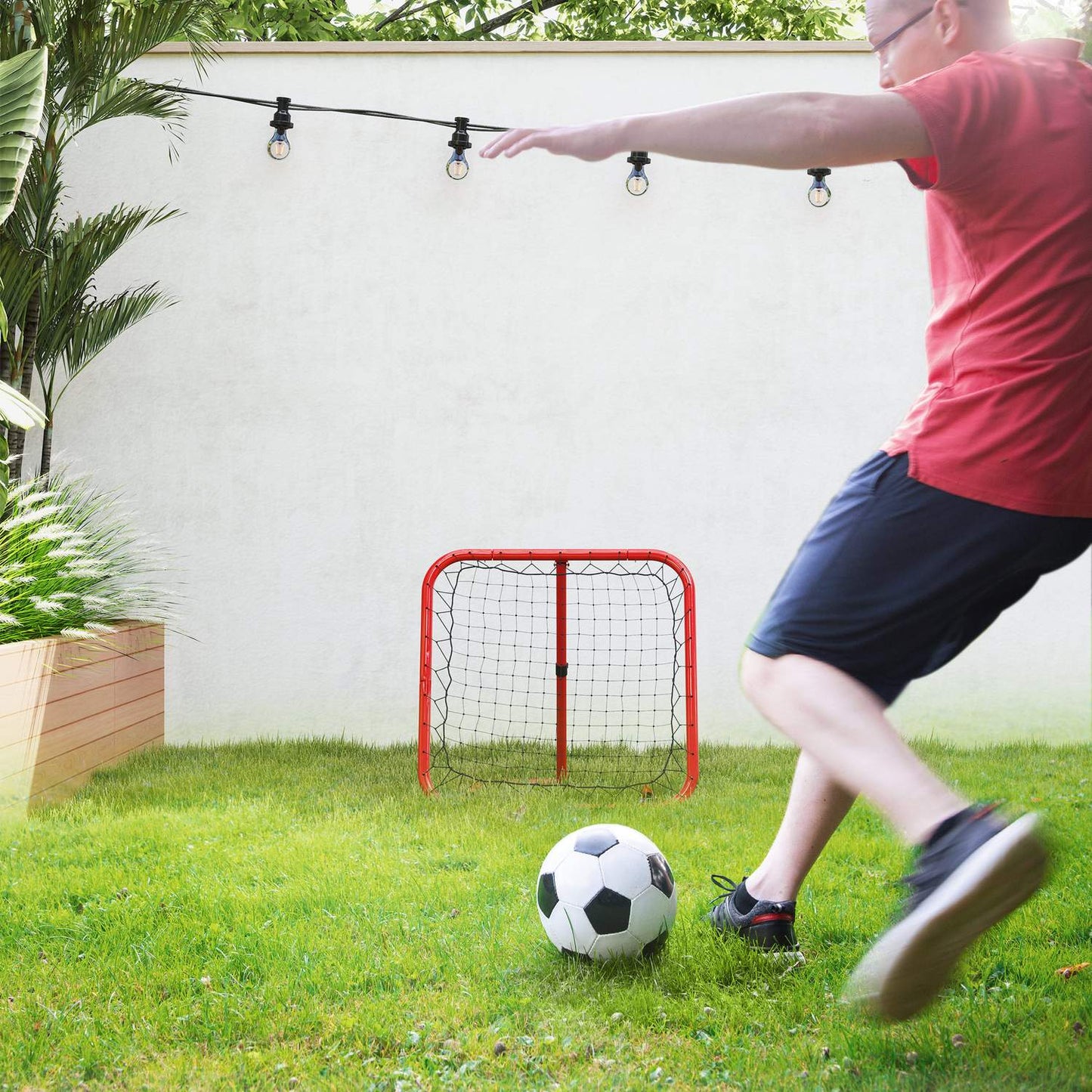 Folding football rebounder - red, metal, 63 x 63 cm