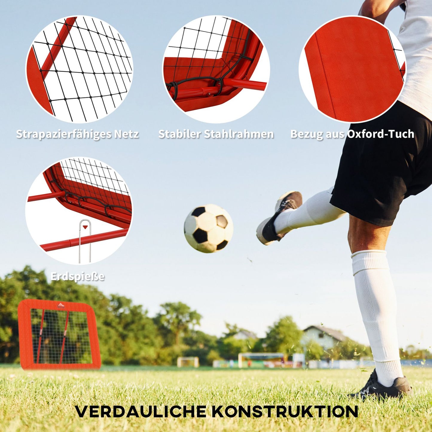 Adjustable sports rebounder - foldable; Protective edge, red