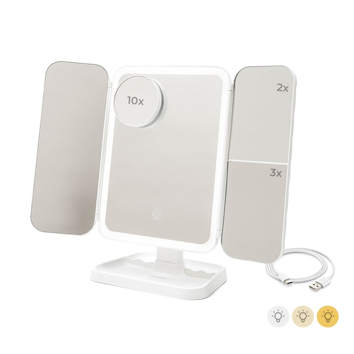 Rechargeable LED Makeup Mirror with Magnification & USB-C