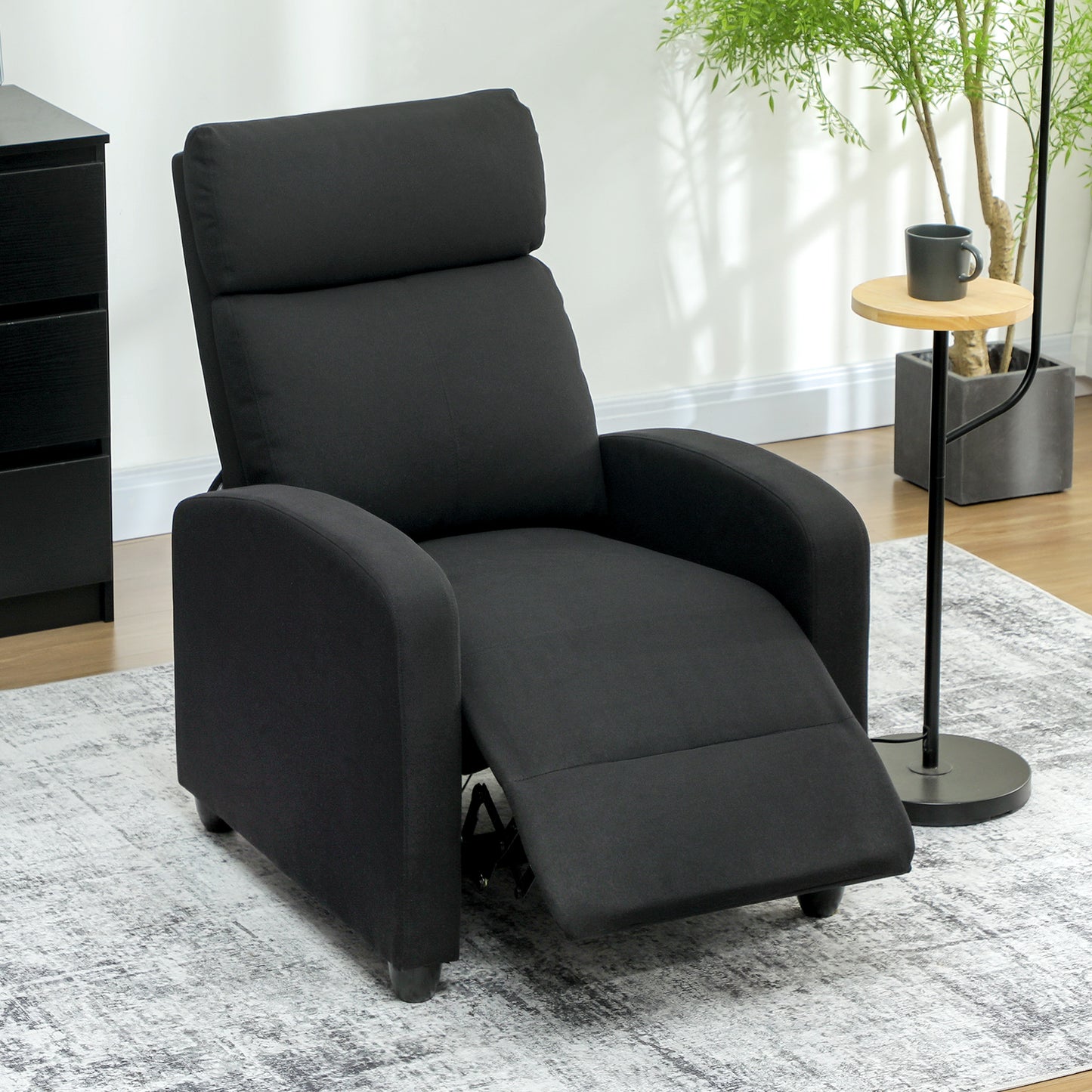 Recliner Chair, Adjustable 135°, Linen-Polyester, Black