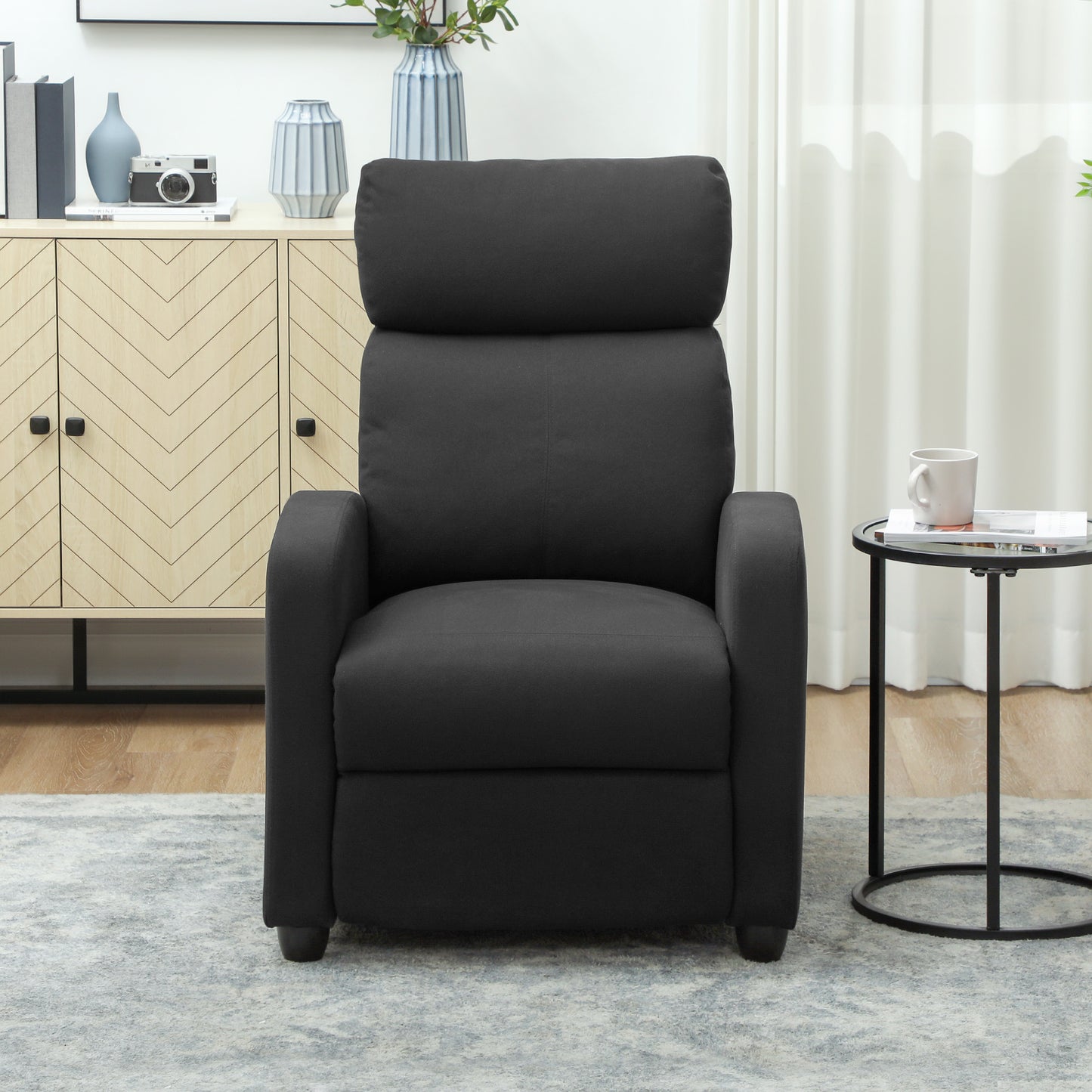 Recliner Chair, Adjustable 135°, Linen-Polyester, Black