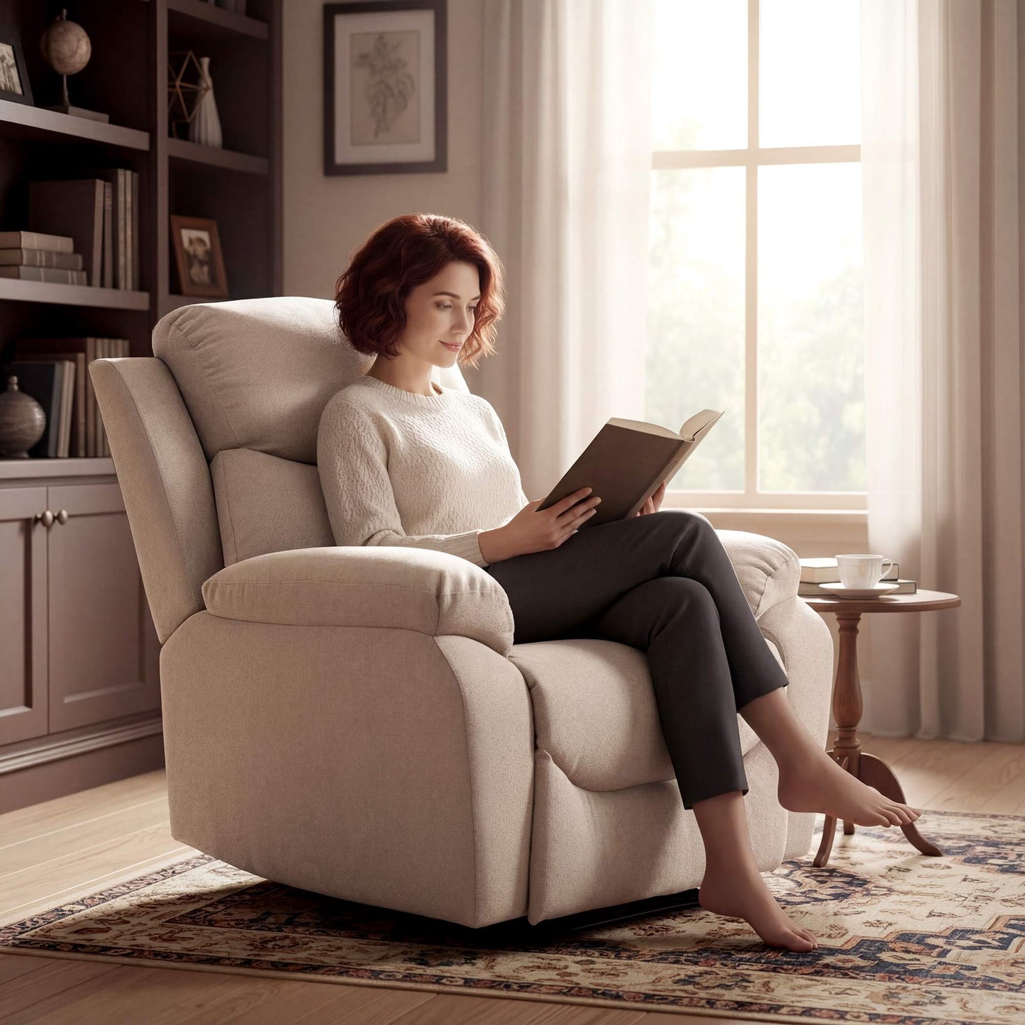 Recliner Chair, Manual Recline, Linen Look, Beige