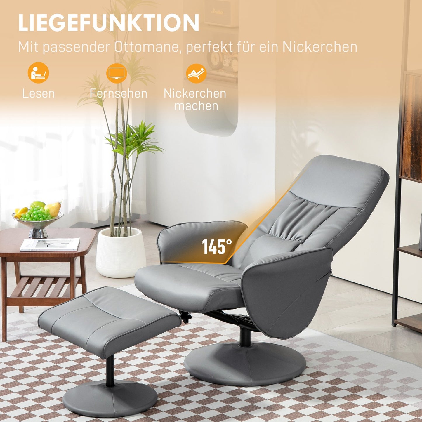 Recliner Chair Set with Ottoman, Adjustable, Light Grey