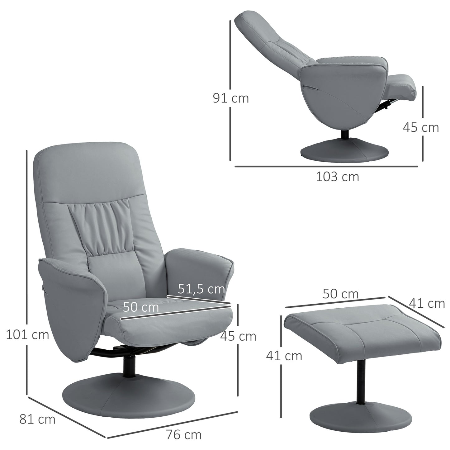 Recliner Chair Set with Ottoman, Adjustable, Light Grey