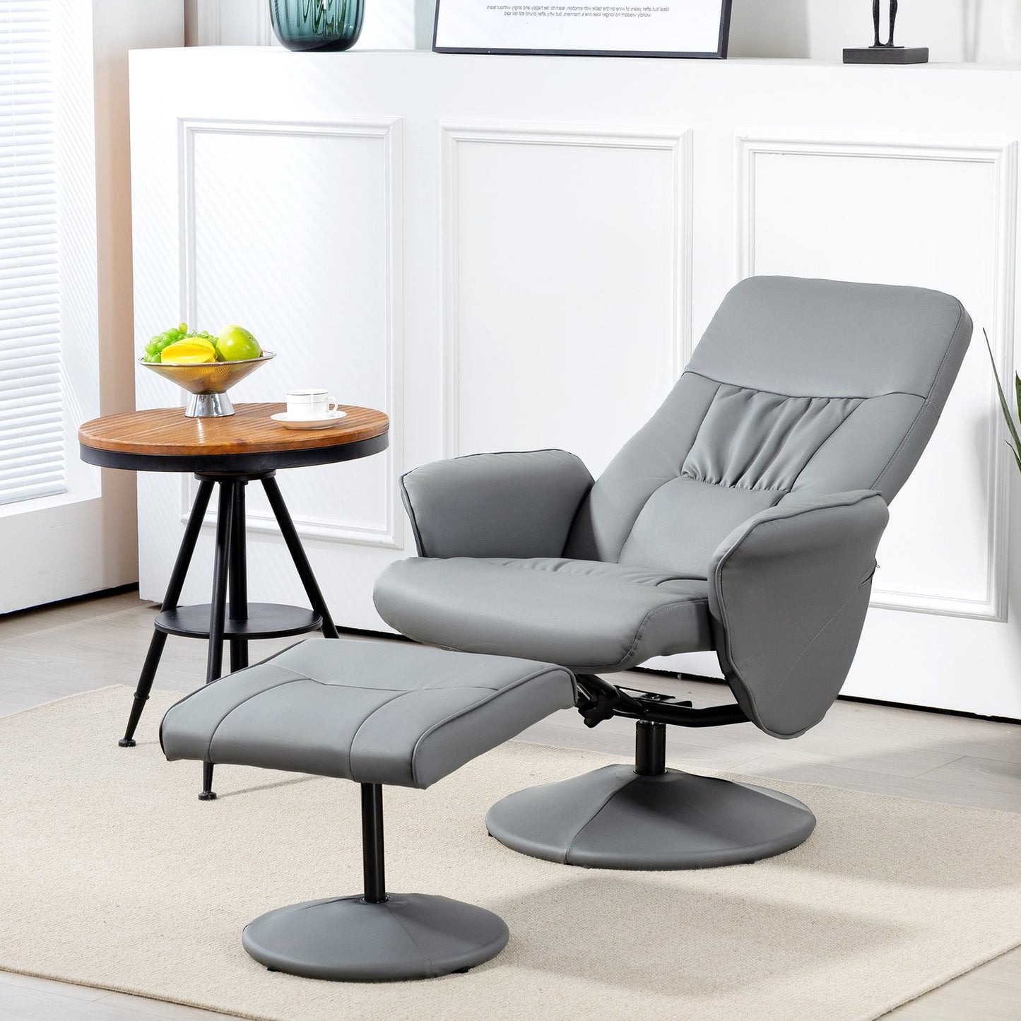 Recliner Chair Set with Ottoman, Adjustable, Light Grey
