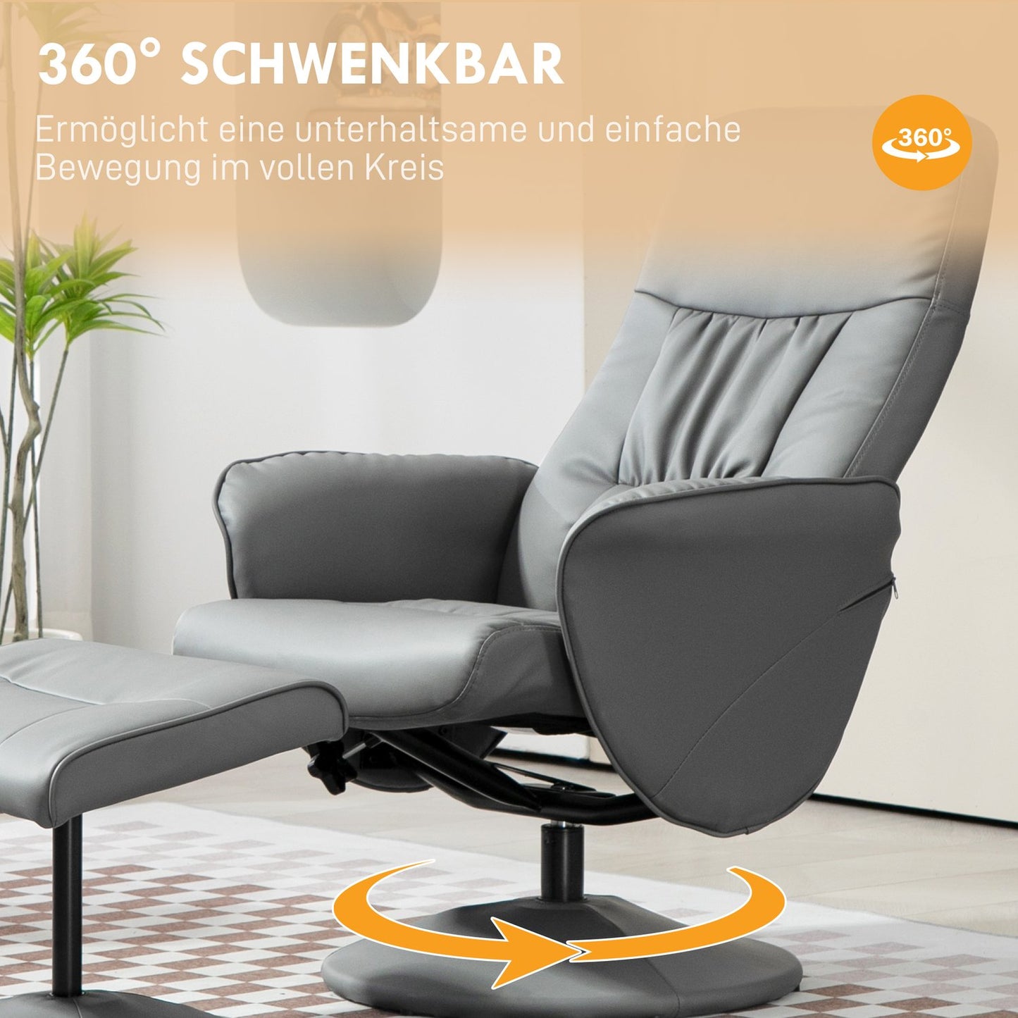 Recliner Chair Set with Ottoman, Adjustable, Light Grey