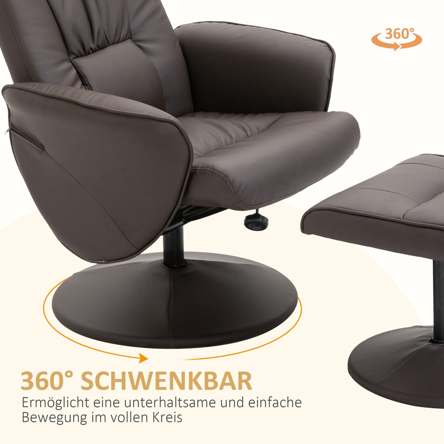 Recliner Chair and Ottoman Set, Faux Leather, Brown