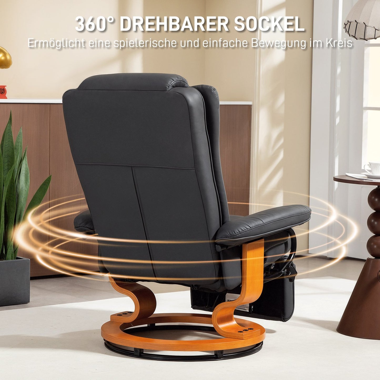 Recliner Chair with 360° Swivel, Faux Leather, Dark Grey
