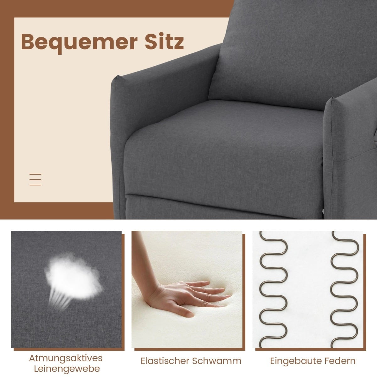Recliner Chair with Adjustable Backrest & Footrest, Dark Grey