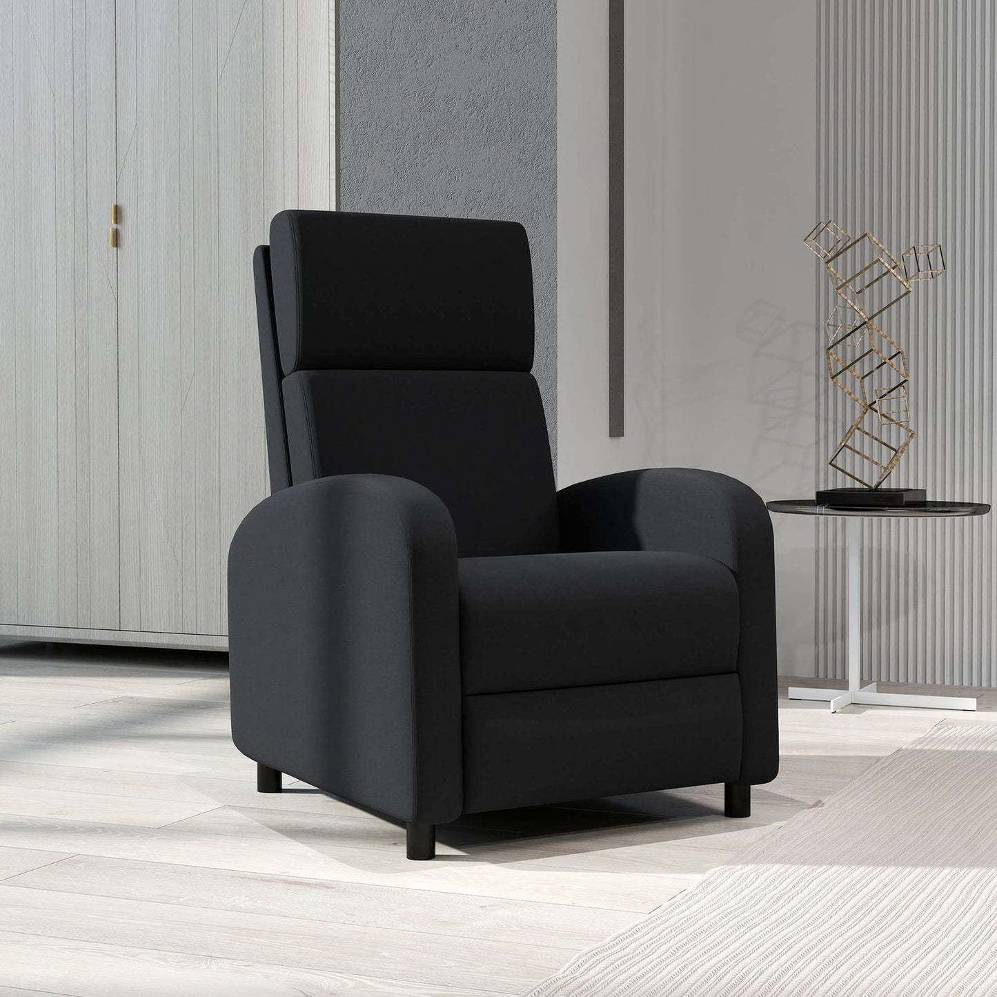 Recliner Chair with Adjustable Backrest and Footrest, Black