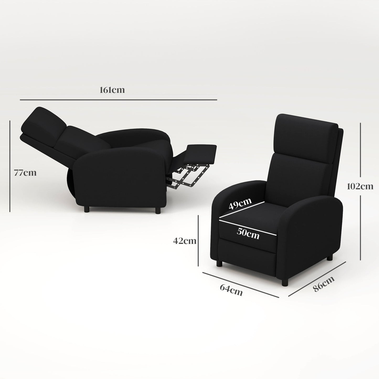 Recliner Chair with Adjustable Backrest and Footrest, Black