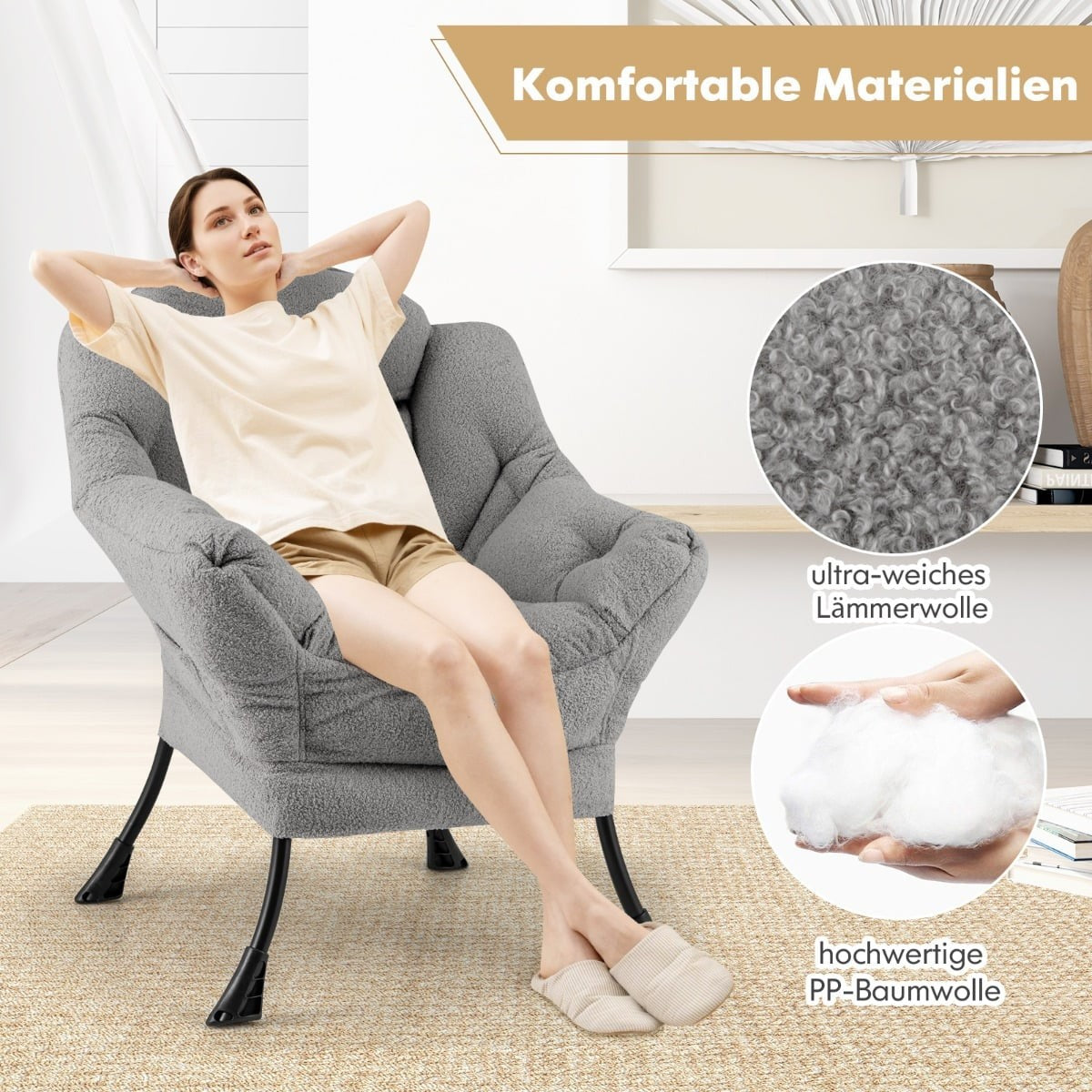 Recliner Chair with Armrests, Side Pocket, Footrest - Grey