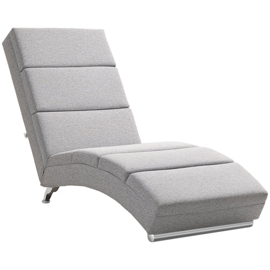 Recliner Chair with Backrest, Steel Legs, Thick Padding, Light Grey