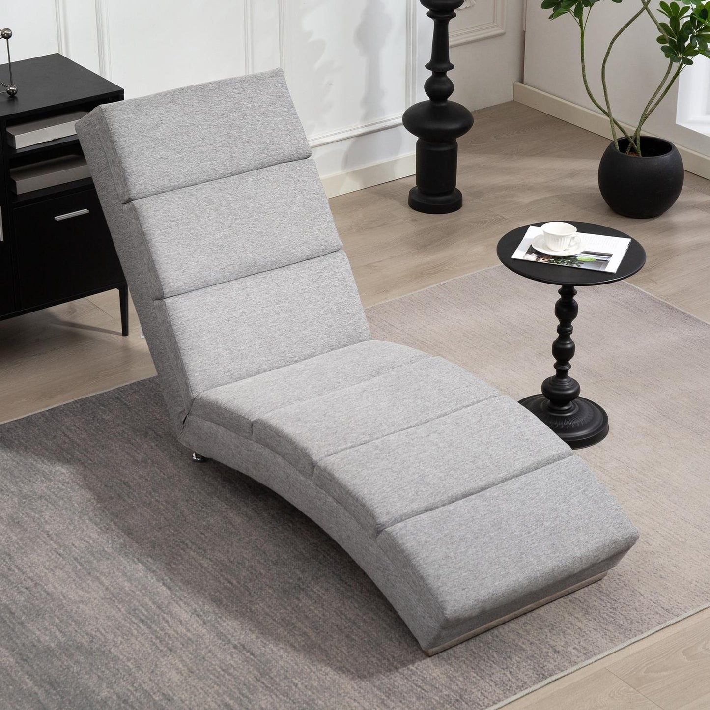 Recliner Chair with Backrest, Steel Legs, Thick Padding, Light Grey