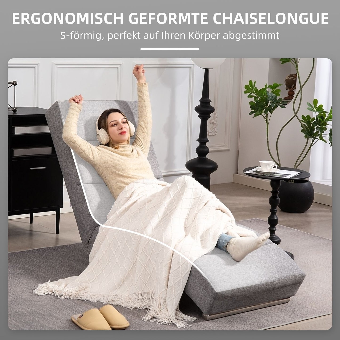 Recliner Chair with Backrest, Steel Legs, Thick Padding, Light Grey