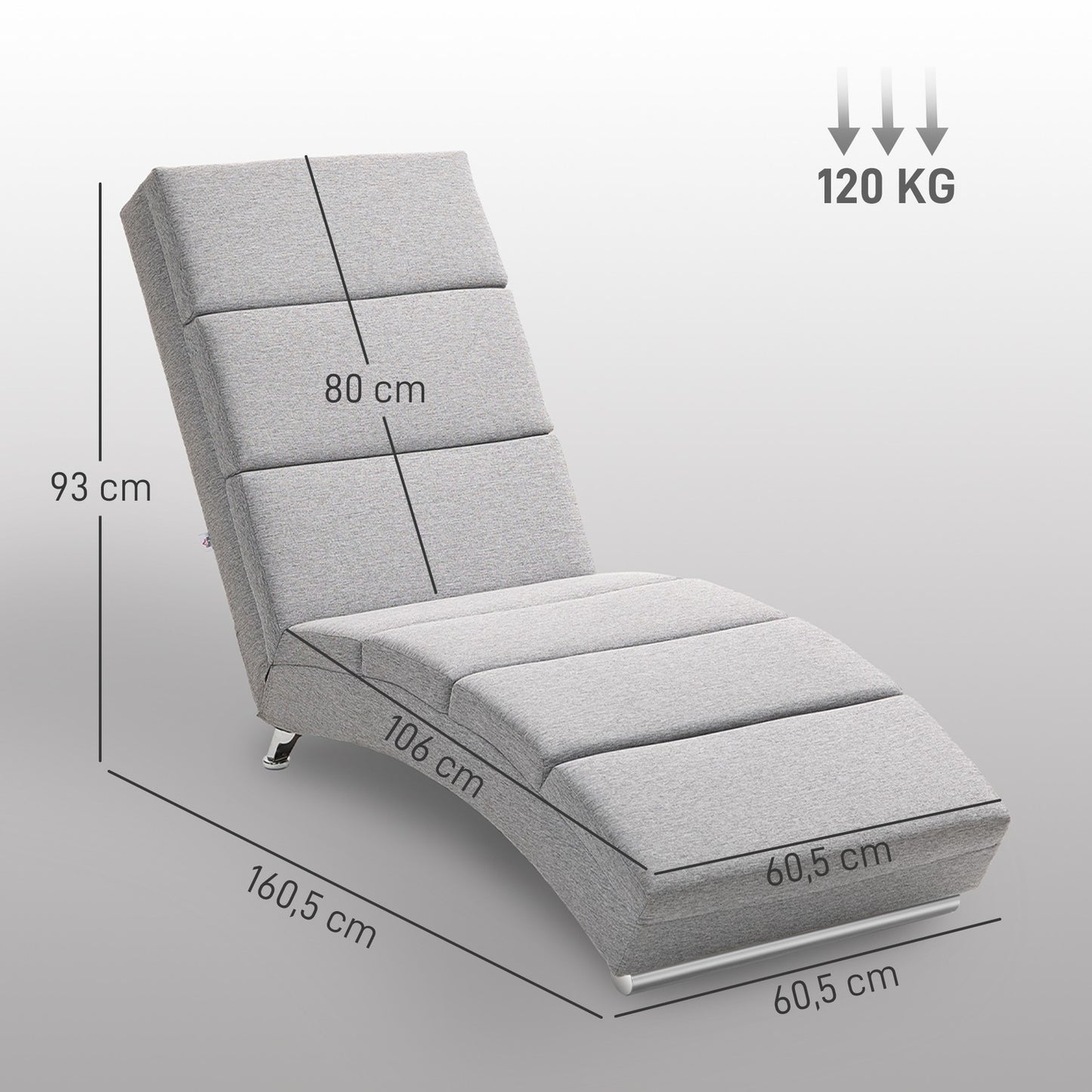 Recliner Chair with Backrest, Steel Legs, Thick Padding, Light Grey