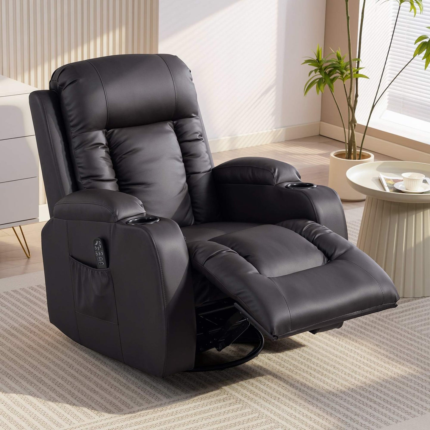 Recliner Chair with Massage, Heat & Swivel, Dark Brown