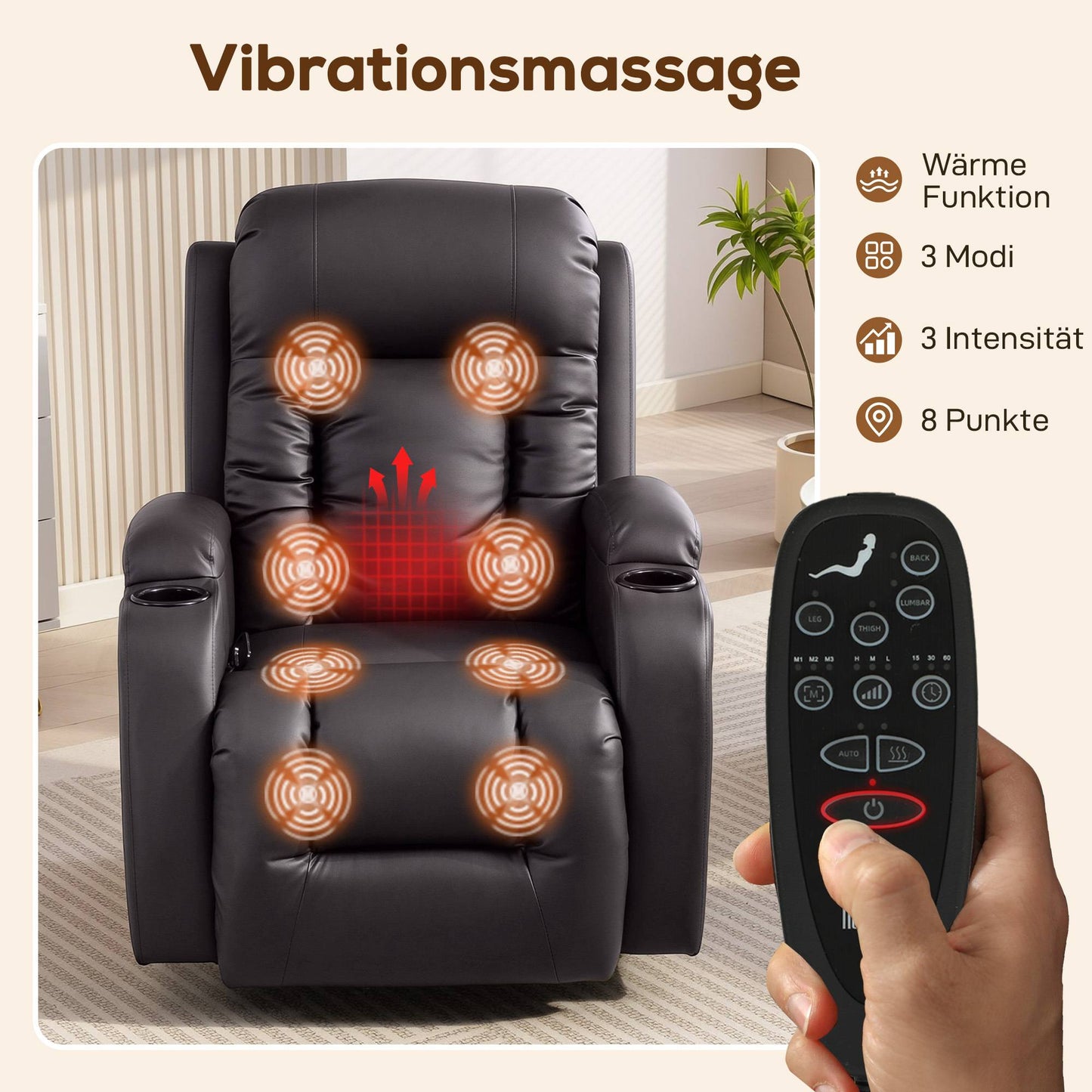 Recliner Chair with Massage, Heat & Swivel, Dark Brown