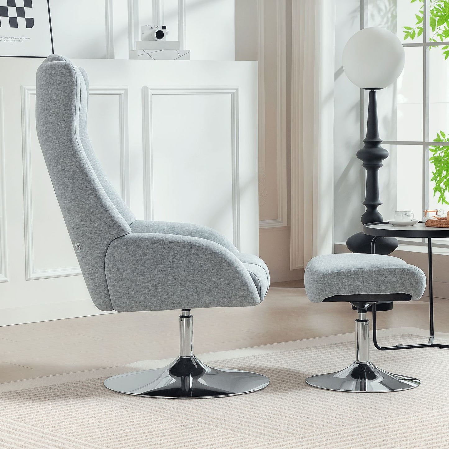 Recliner Chair with Ottoman, Armrests, Gray