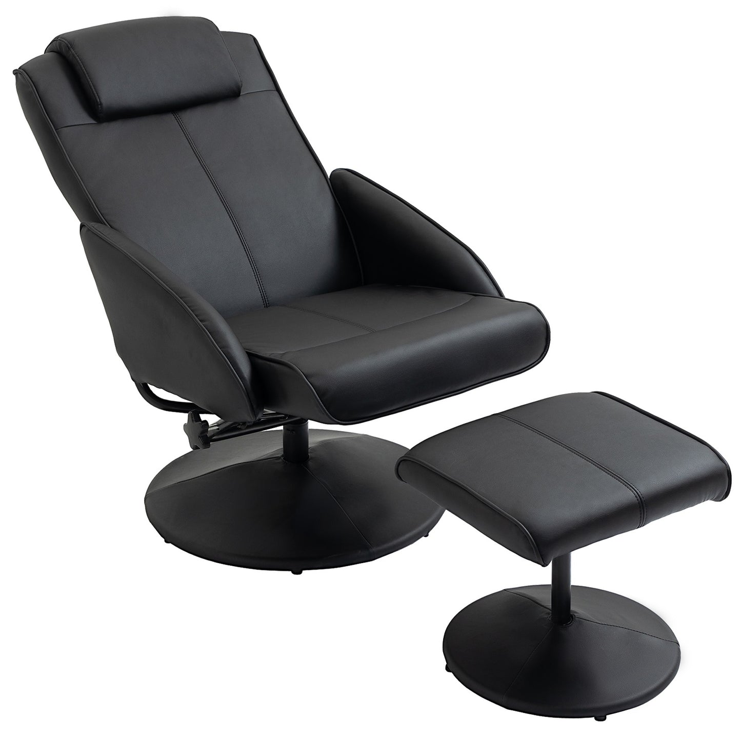 Recliner Chair with Ottoman, Faux Leather, Black, Adjustable
