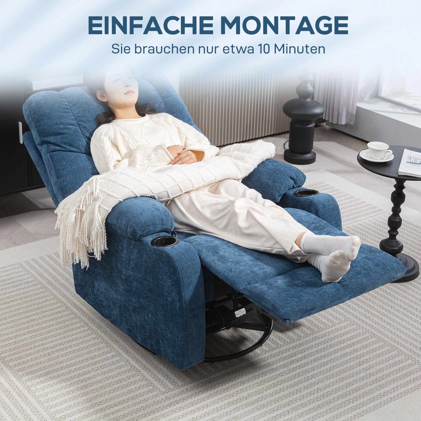 Recliner Chair with Swivel and Rocking Function, Dark Blue