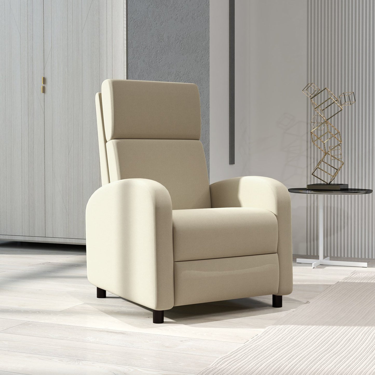 Recliner TV chair, fold-out footrest, tilts up to 160°, 64 x 86 x 102 cm, cream