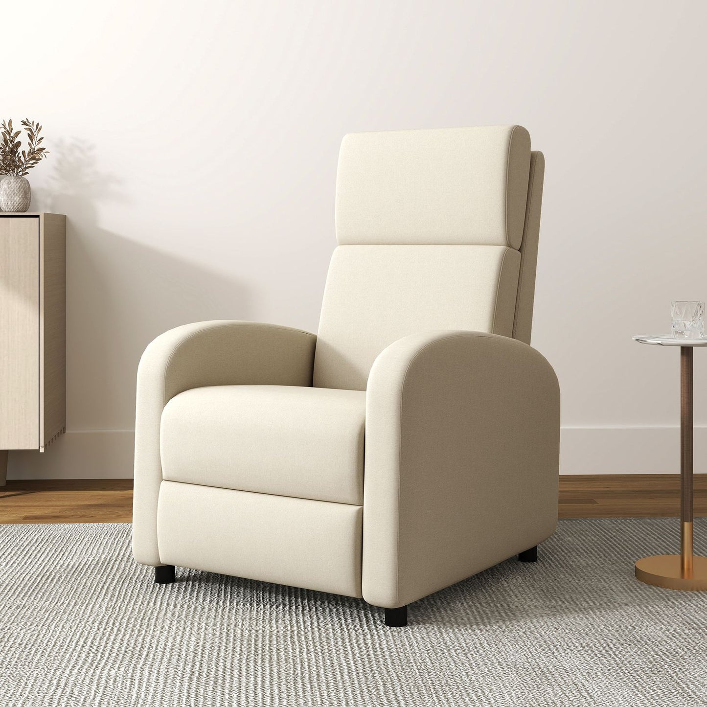 Recliner TV chair, fold-out footrest, tilts up to 160°, 64 x 86 x 102 cm, cream